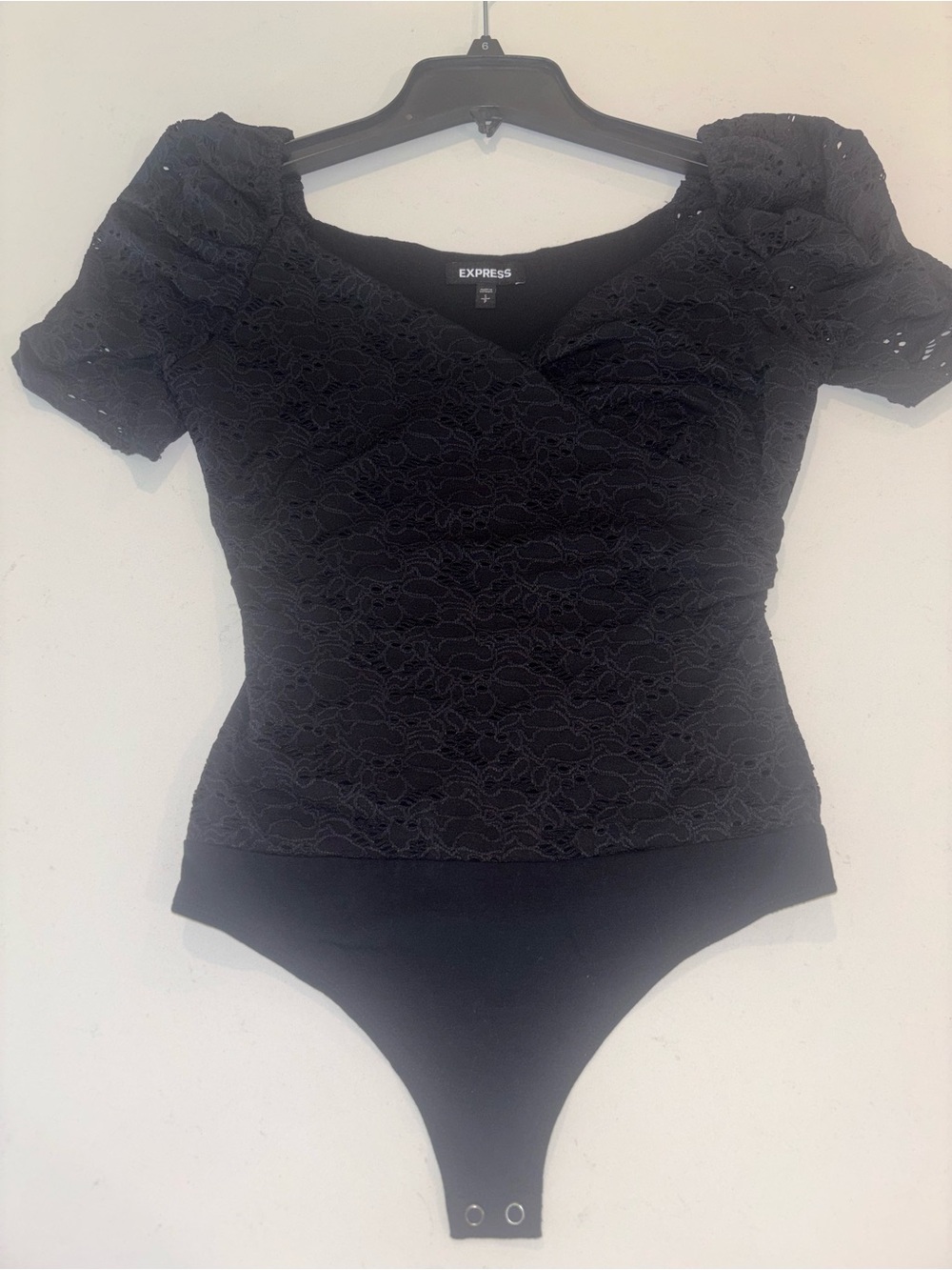 Express Black Lace Puff Sleeve Bodysuit